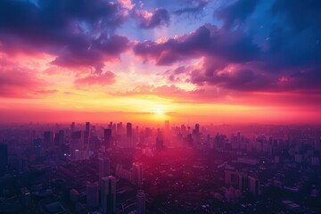 mesmerizing sunset paints city skyline in warm golden hues capturing urban tranquility photography