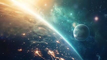 Obraz premium Stunning View of Outer Space with Vibrant Nebulae, Stars, and Galaxies in a Cosmic Night Sky