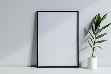 Minimalist banner featuring an empty poster frame with a sleek, modern design with copy space
