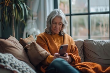 middleaged woman using smartphone for social media modern communication technology lifestyle photo