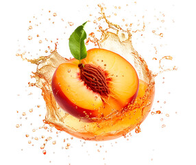 peaches in juice splash isolated
