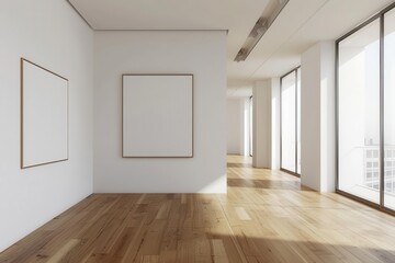 Fototapeta premium minimalist living room interior with empty wall for artwork display modern architecture 3d rendering