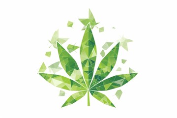 Naklejka premium Hemp cannabis marijuana geometric logo, icon, template, lowpoly leaf drawing on white