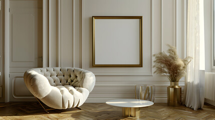Art Deco extravagant and premium interior design living room, dining room with empty poster mockup on the wall
