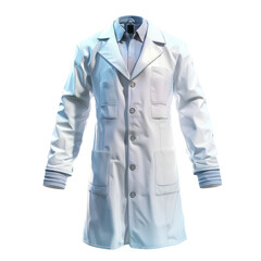 Professional white lab coat with button closure, suitable for medical, scientific, and laboratory use, isolated on white background.