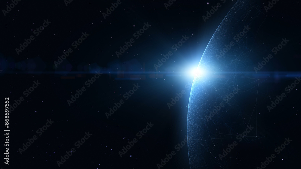 Canvas Prints deep dark space with with planet and stars illustration background.