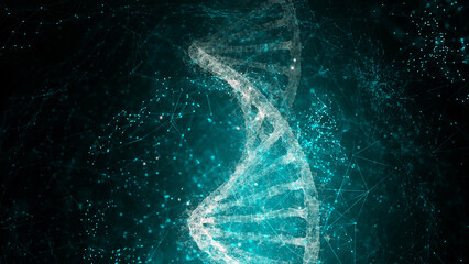 Abstract digital dna molecule on futuristic copy space illustration background. Turquoise color used.	