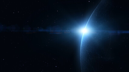 Deep dark space with with planet and stars illustration background.	
