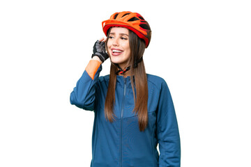 Young cyclist woman over isolated chroma key background has realized something and intending the solution