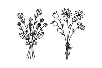 Hand Drawn Birth Flower Bouquet  Vector illustration.