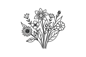 Hand Drawn Birth Flower Bouquet  Vector illustration.