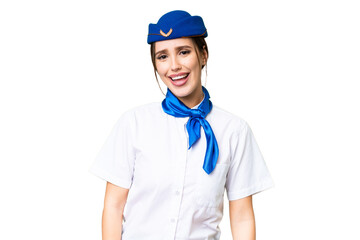 Airplane stewardess over isolated chroma key background with surprise facial expression