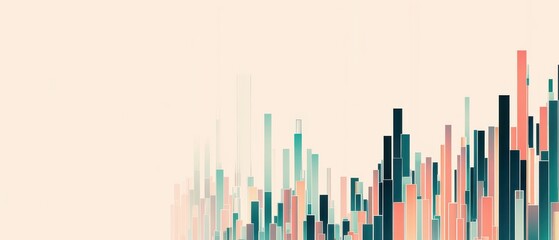 A city skyline with tall buildings in different colors