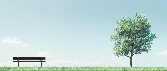 Fototapeta premium A park bench sits in a grassy field next to a tree