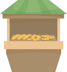 Street food kiosk is selling bread and pastry products