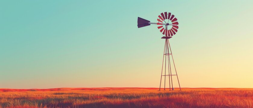 A windmill is standing in a field of tall grass