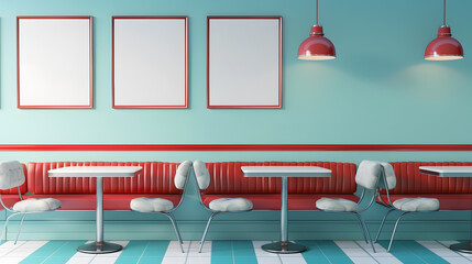 Retro American diner with wall poster mockup