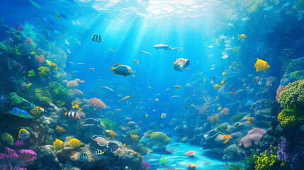 Fototapeta premium a vibrant coral reef, l fish swimming among corals