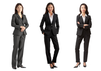 Asian woman in formal clothes - front desk manager or concierge. Person isolated on transparent background. Generative AI
