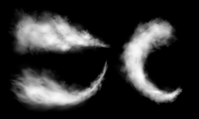 White smog effect steam powder explosion set on black gray checkered background vector