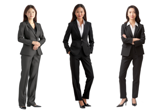 Asian woman in formal clothes - front desk manager or concierge. Person isolated on transparent background. Generative AI