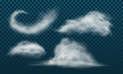 White smog effect steam powder explosion set collection on dark blue checkered background vector