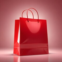 Close up isolated shiny red gift bag with copy space
