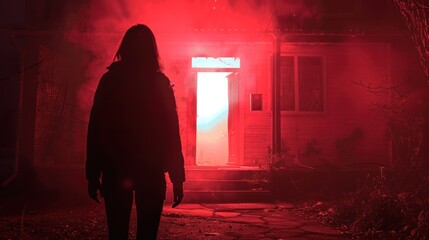 Woman standing in front of an old house