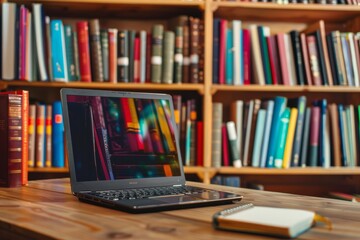 Free photo internet library online education concept, front view of hardback books with copy space in the library1