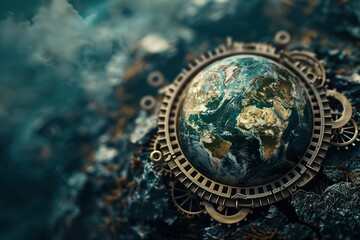 Climate hi tech, mechanical technology for carbon neutrality concept. Sustainable development goals and strategies. Innovation and collaboration across value chains. Limit global warming and climat 