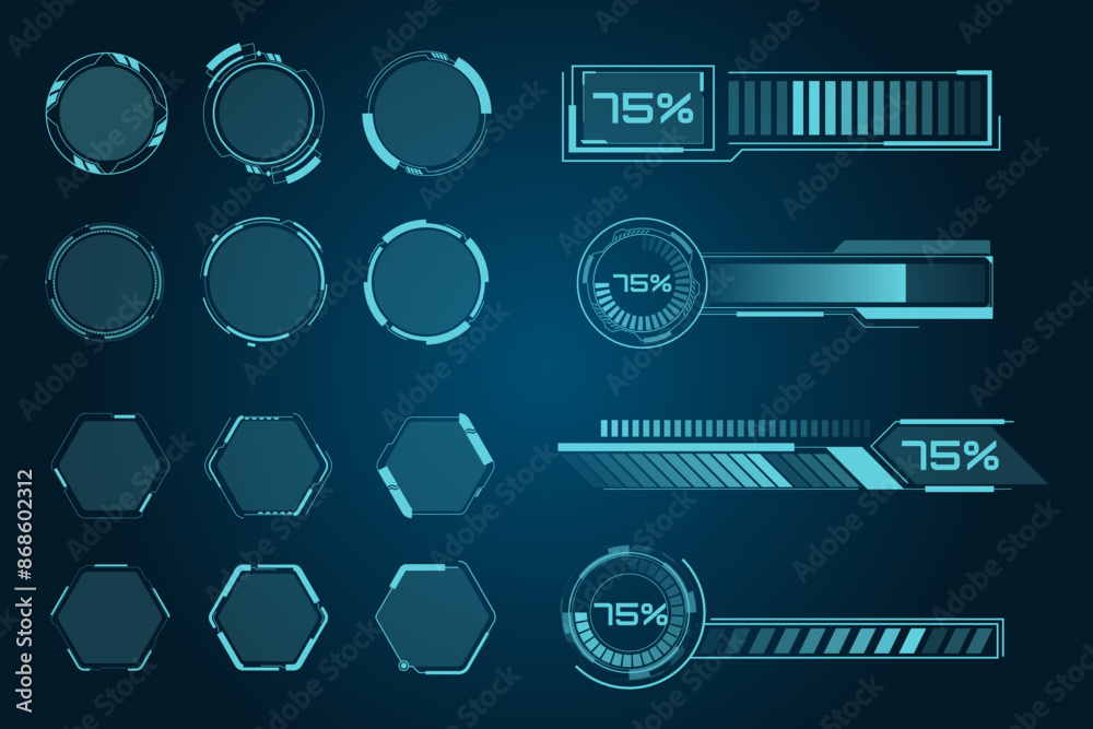 Fototapete digital technologies ui, ux. futuristic hud, fui, virtual interface. futuristic information template