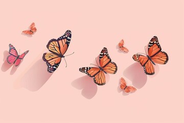 Isolated in pastel pink background, flat illustration style, with butterflies