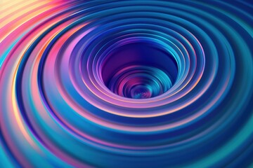 modern conceptual colorful circular lines on bright blue background, copy negative space, radial moving flow glow, optical art, 3d design