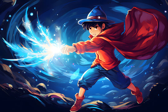 anime style illustrated character using superpowers