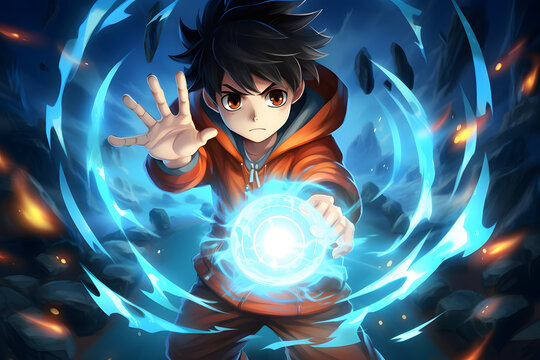 anime style illustrated character using superpowers