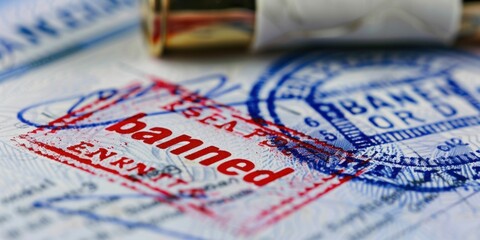 Banned Passport Stamp on Document. Generative ai.