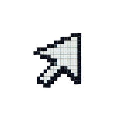 A black and white pixelated computer cursor arrow, placed on a transparent background