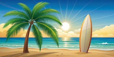 vector surfboard and palm tree