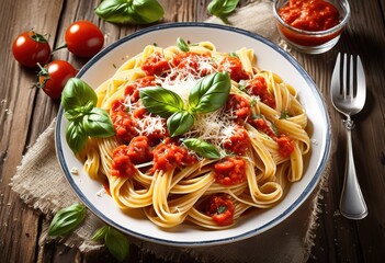 delicious gourmet pasta flavorful rich marinara sauce plate, meal, food, dinner, lunch, cuisine, dish, italian, tomato, spaghetti, cooked, homemade, restaurant