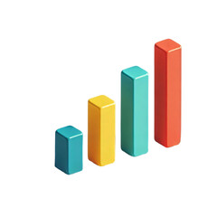A simple illustration of a bar chart with three vertical bars increasing in height, each bar in different colors on a transparent background
