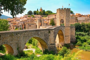 Bridge over the river Fluvia in the medieval village  Besalú, province Girona, Catalonia, Spain