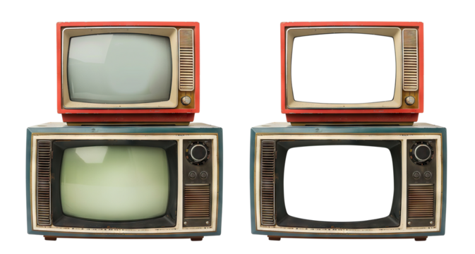 Retro TV boxes cut out with frame screen cut out