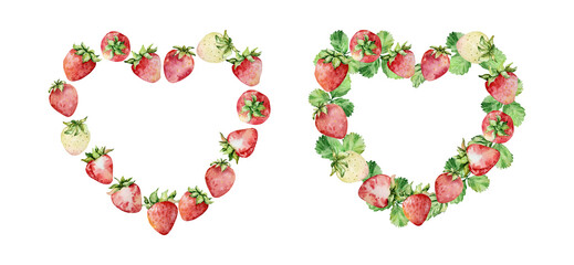 Watercolor straberry wreath set