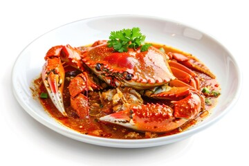 Crab Dish. Singapore Chili Crab with Pepper Sauce Isolated on White Background