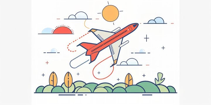 red airplane flying over landscape clip art preview