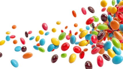 Delicious, colorful candies floating, cut out