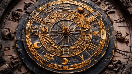 Obraz premium Artful Zodiac Wheel with Celestial Motifs:A Cosmic