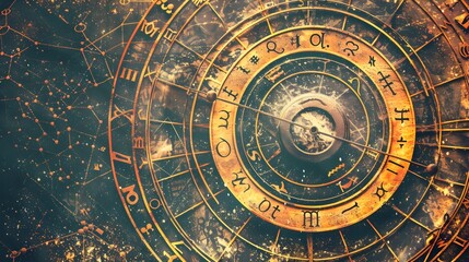 Fototapeta premium Captivating Cosmic Fabric Print with Zodiac Symbols and Celestial Elements