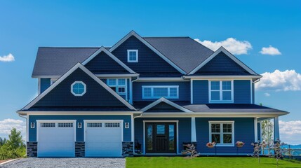 Beautiful Home For Sale. American Architecture in Abstract Blue Building Construction