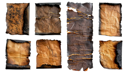 Set of burnt and crumpled paper sheets, cut out